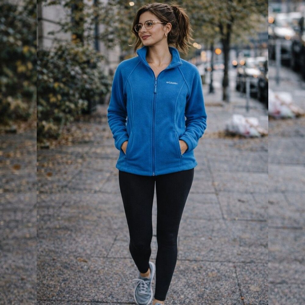 Columbia Womens S Blue Fleece Full Zip Jacket  Lightweight Outdoor Athleisure
